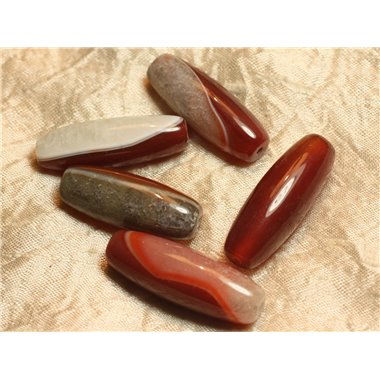 Fil 39cm 9pc env - Perles Pierre - Agate et Quartz Olive Riz Fuseau 35-40mm Rouge Orange Blanc