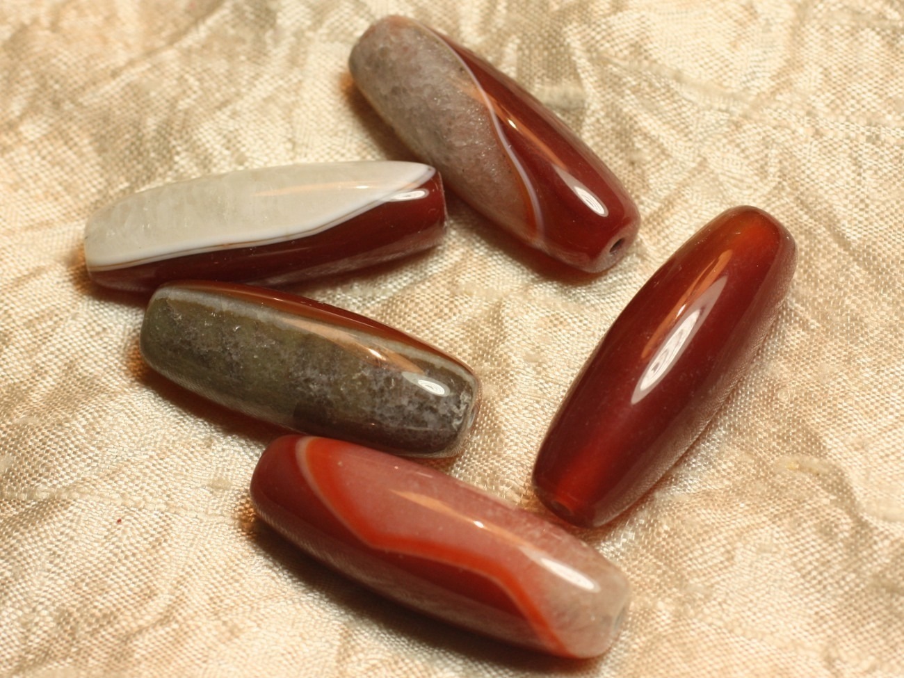 1pc - Perle de Pierre - Agate Rouge Orange Fuseau Riz 40x13mm  - 4558550019844 