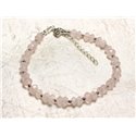 Bijou Bracelet Argent 925 et Pierre Quartz rose rondelles facettées 4x3mm rose clair