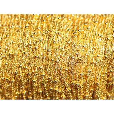 Bobine 100 mètres environ - Appret Chaine Mailles ovales et Perles Métal couleur or doré jaune 2mm - 7427039735636