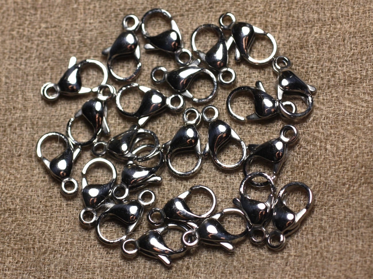 2pc - Apprets Fermoirs Mousquetons Metal Acier Inoxydable inox 18x12mm Gris Argent - 7427039735803