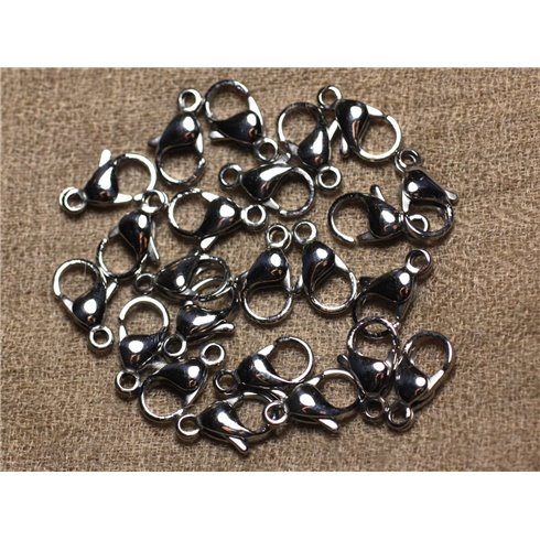 50pc - Apprets Fermoirs Mousquetons Metal Acier Inoxydable inox 15x9mm Gris Argent - 7427039735810