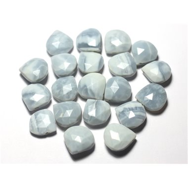 Fil 20cm 35pc env - Perles Pierre - Opale Bleue Briolettes Gouttes plates Facettées 14mm bleu clair pastel blanc