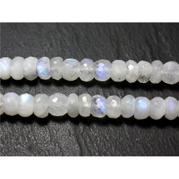 5pc - Perles Pierre de Lune Blanche Arc en Ciel - Rondelles Facettées 7-8mm Blanc bleu - 7427039735964