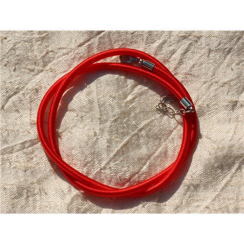 1pc - Collier Tour de cou 46cm Tissu Satin Soie Rond 3mm Rouge Vif - 7427039736008