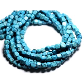 Fil 39cm 48pc env - Perles Pierre Turquoise synthese Nuggets Cubes Rectangles 7-8mm Bleu turquoise azur