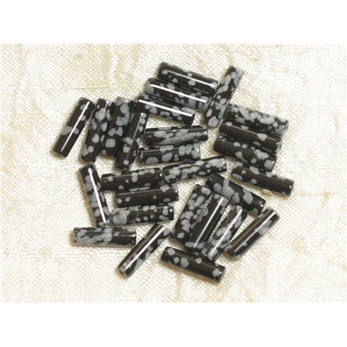 4pc - Perles de Pierre - Obsidienne Flocon Colonnes Tubes 13x4mm - 4558550030702 