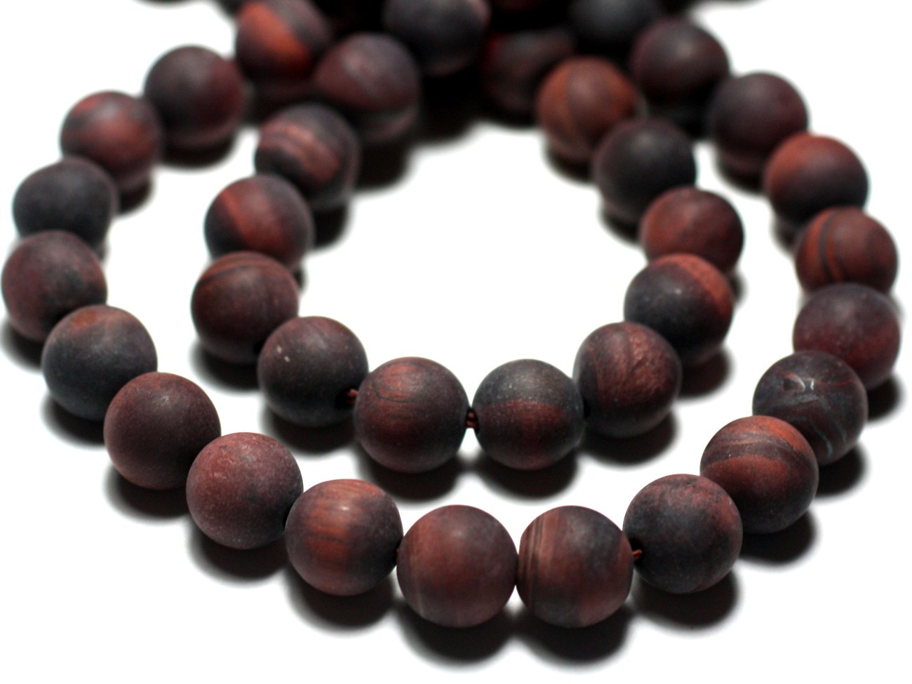 Fil 39cm 46pc env - Perles de Pierre - Oeil de Taureau Boules 8mm Mat Sablé Givré