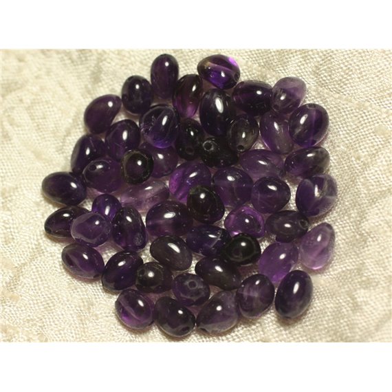 Fil 39cm 50pc environ - Perles Pierre - Amethyste Nuggets Ovales Olives 6-10mm Violet