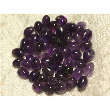 Fil 39cm 50pc environ - Perles Pierre - Amethyste Nuggets Ovales Olives 6-10mm Violet