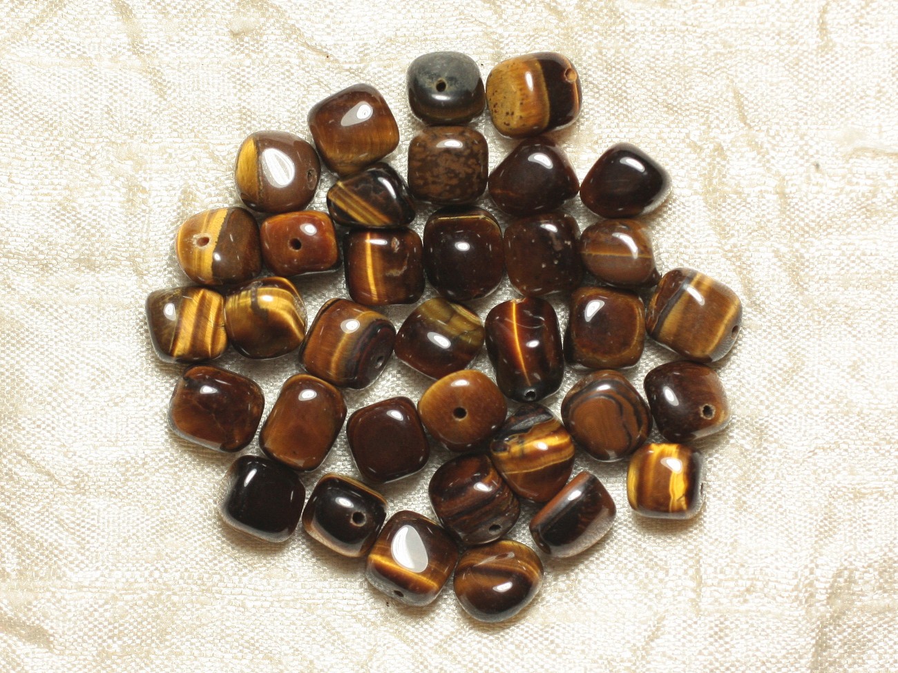 Fil 39cm 39pc env - Perles de Pierre - Oeil de Tigre Nuggets Facettés 9-10mm