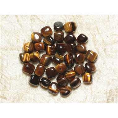 10pc - Perles Pierre - Oeil Tigre Nuggets Cubes Rectangles 4-8mm - 7427039736497