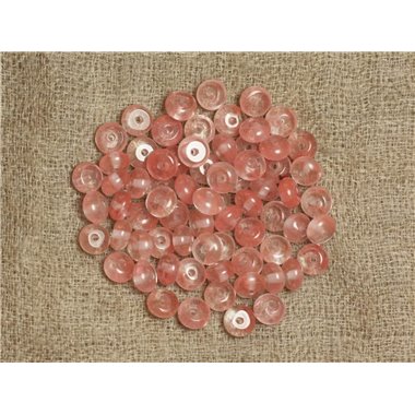 Fil 39cm 70pc environ - Perles Pierre - Quartz Cerise Rondelles 8x5mm Rose corail peche transparent