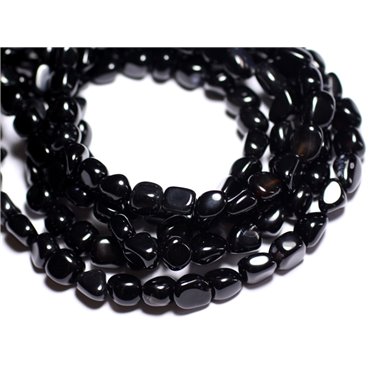 Fil 39cm 31pc env - Perles Pierre - Onyx noir Nuggets olives ovales 10-14mm