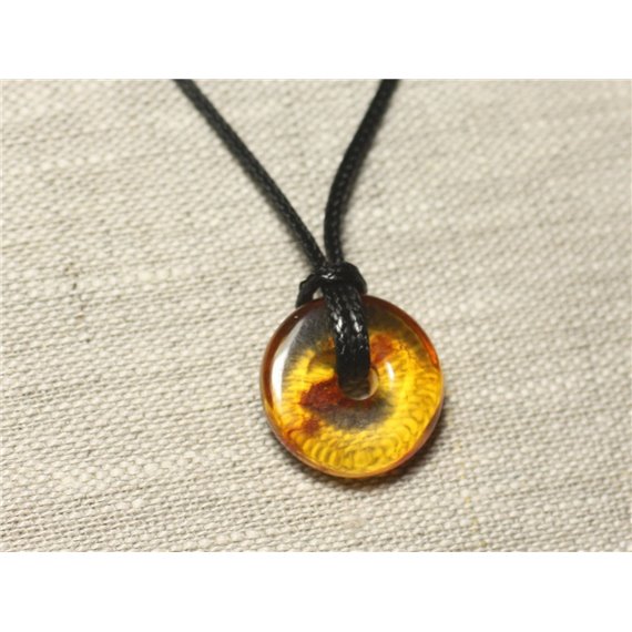 Collier Pendentif Pierre Ambre naturelle baltique Rond Cercle Donut Pi 15-20mm Orange Cognac transparent