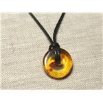 Collier Pendentif Pierre Ambre naturelle baltique Rond Cercle Donut Pi 15-20mm Orange Cognac transparent