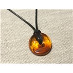 Collier Pendentif Pierre Ambre naturelle baltique Rond Cercle Donut Pi 15-20mm Orange Cognac transparent