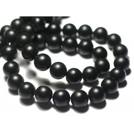 10pc - Perles Pierre - Onyx Noir Boules 8mm Mat Sablé Givré Ciré - 8741140014787