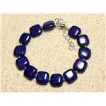 Bracelet Argent 925 et Pierre - Lapis Lazuli Carrés 12mm