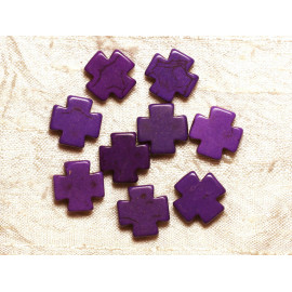 10pc - Synthetic Turquoise Beads Purple Crosses 15mm 4558550033987