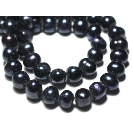 2pc - Perles culture eau douce coquillage Boules Olives 10-12mm Noir irisé - 7427039738422