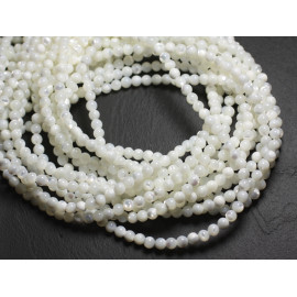 30pc - Perles Coquillage Nacre Boules 4mm blanc irisé - 7427039737227