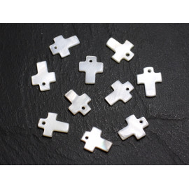 10pc - Perles Breloques Pendentifs Nacre Blanche Croix 12mm   4558550023643