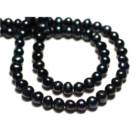 10pc - Perles naturelles culture eau douce Boules Olives Ovales 2-4mm Noir reflets irisés - 7427039738606