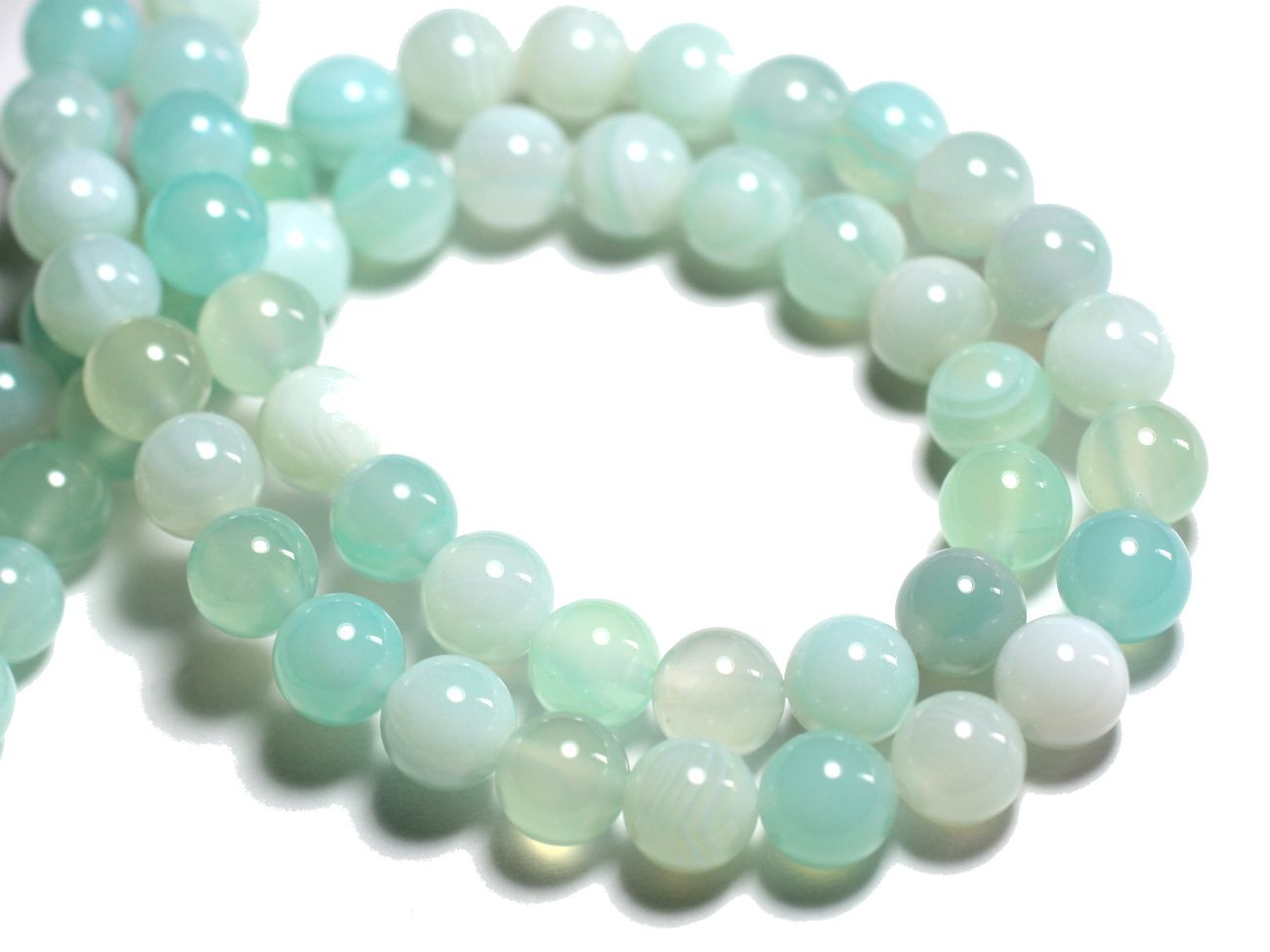 10pc - Perles Pierre - Agate Boules 8mm Bleu turquoise blanc beige - 7427039737234