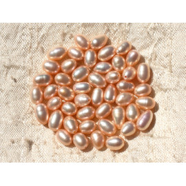 Fil 35cm 50pc environ - Perles naturelles culture eau douce Riz Olives Ovales 6-8mm Rose saumon irisé