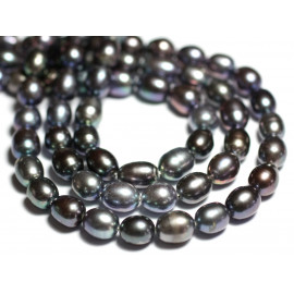 5pc - Perles naturelles culture eau douce Riz Olives Ovales 7-9mm gris violet bleu vert irisé - 7427039738743