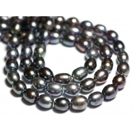 Fil 36cm 40pc environ - Perles naturelles culture eau douce Riz Olives Ovales 7-9mm gris violet bleu vert irisé