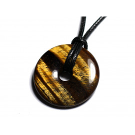 Collier Pendentif Pierre - Oeil de Tigre Rond Cercle Donut Pi 30mm Marron Doré Bronze Noir