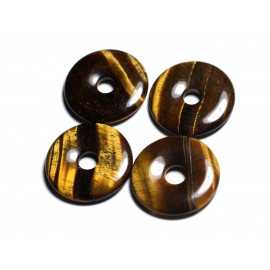 Collier Pendentif Pierre - Oeil de Tigre Rond Cercle Donut Pi 30mm Marron Doré Bronze Noir