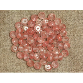 Fil 39cm 92pc environ - Perles Pierre - Quartz Cerise Rondelles 6x4mm Rose corail peche transparent