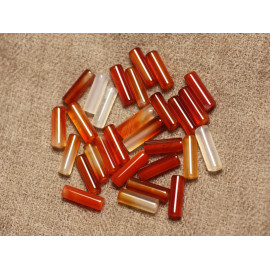 4Stk - Steinperlen - Karneolsäule Zylinderrohr 13x4mm orange rot weiß - 7427039737135