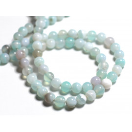 Fil 39cm 60pc environ - Perles Pierre - Agate Boules 6mm bleu ciel turquoise blanc pastel