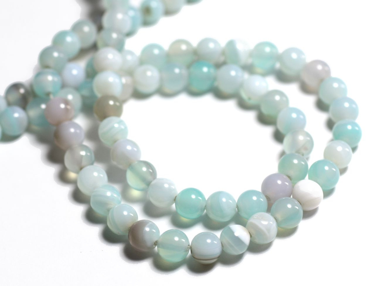 10pc - Perles Pierre - Agate Boules 6mm bleu ciel turquoise blanc pastel - 7427039738873