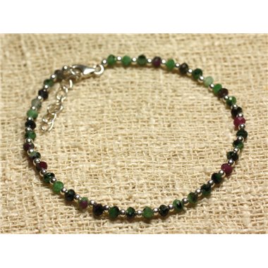 Bracelet Argent 925 et Perles de Rubis Zoïsite Facettées 3x2mm
