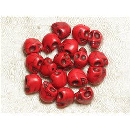 10pc - Perles Pierre Turquoise Synthese Crane Tete de Mort 12x10mm Rouge vif cerise - 7427039739085