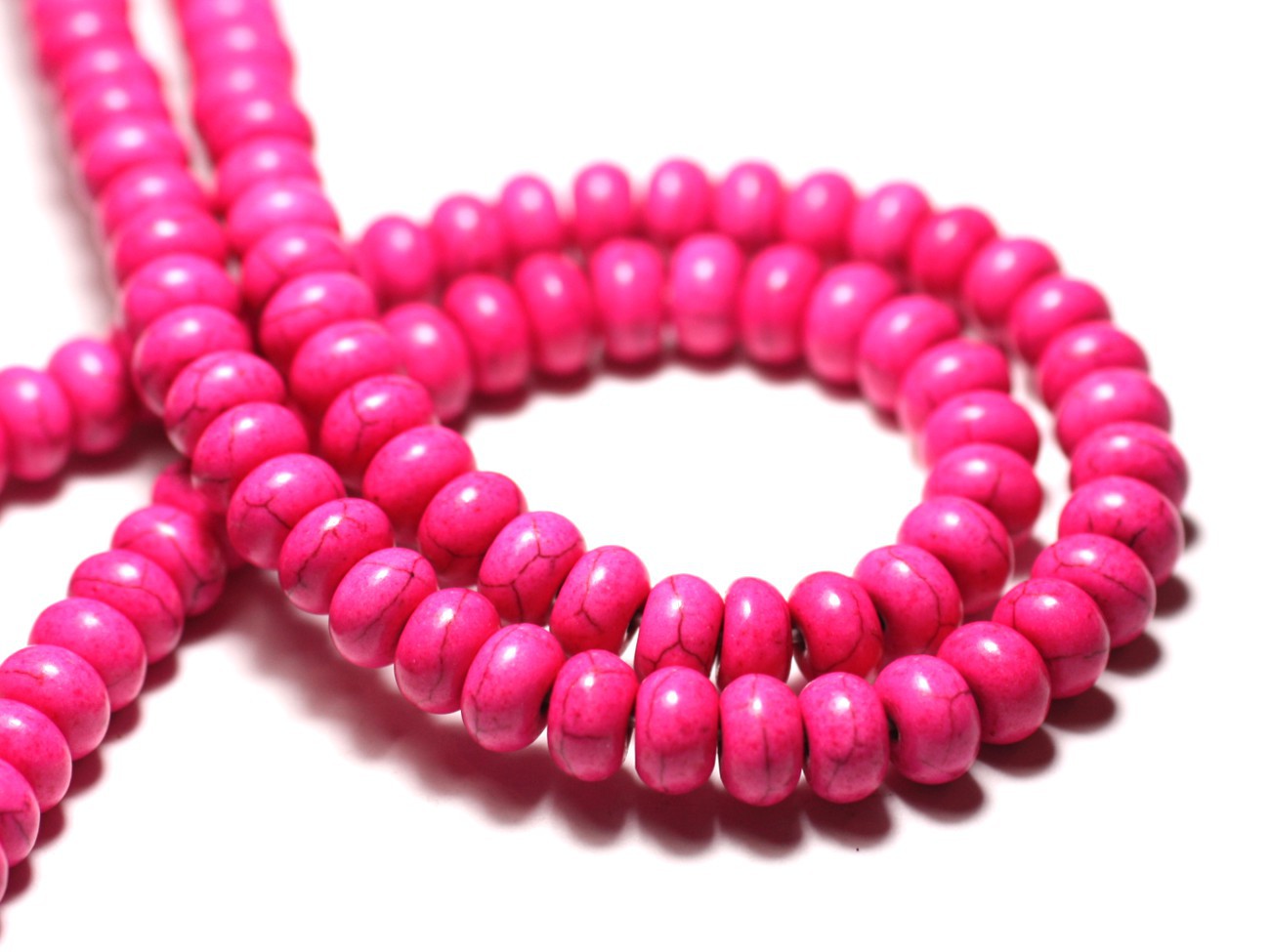 Fil 39cm 160pc env - Perles de Pierre Turquoise Synthèse Rondelles 4x2mm Rose Fluo