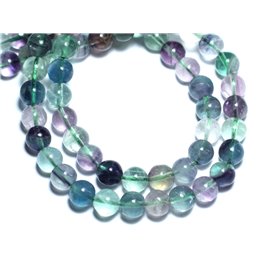 Fil 39cm 37pc environ - Perles Pierre Fluorite Multicolore Boules 10mm blanc bleu vert violet