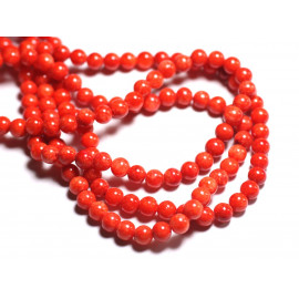 20pc - Perles de Pierre - Jade Boules 6mm Rouge Orange Vermillion - 8741140001107