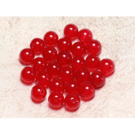 Fil 39cm 60pc environ - Perles Pierre - Jade Boules 6mm Rouge vif