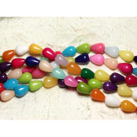 4pc - Perles Pierre - Jade Gouttes 14x10mm multicolore - 7427039739276