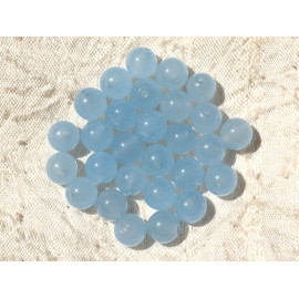 Fil 39cm 27pc environ - Perles Pierre Jade Boules 14mm Bleu clair ciel pastel