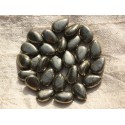 4pc - Perles Pierre - Pyrite Goutte plate 11x7mm métal doré or - 7427039736923
