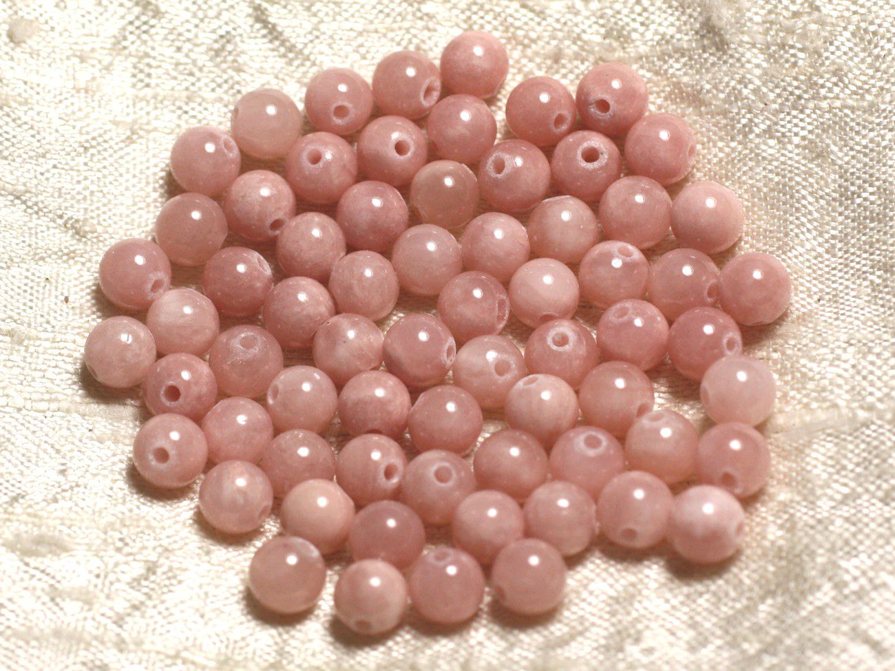 20pc - Perles Pierre Jade Boules 6mm Rose Peche Corail Saumon Pastel - 7427039739412