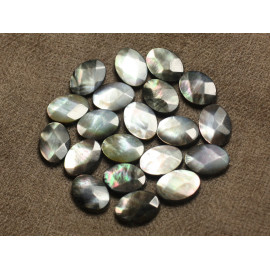 2pc - Perles Nacre Noire - Ovales Facettés 14x10mm   4558550023278