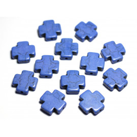 5pc - Perles Pierre Turquoise Synthese Croix Malte 15mm Bleu roi indigo - 7427039739061